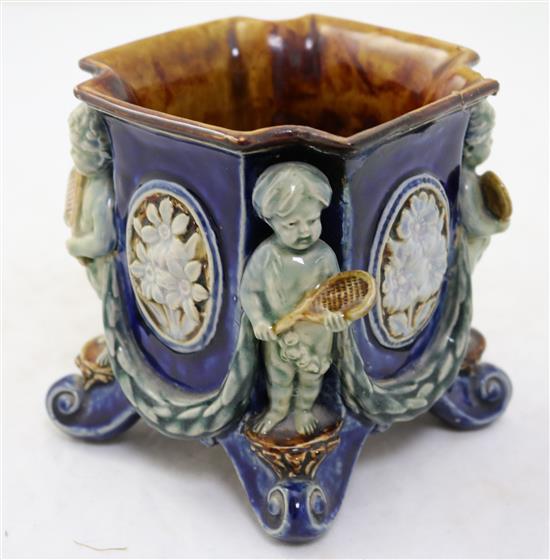 George Tinworth for Doulton Lambeth. An unusual flower pot, 12.5cm, restorations